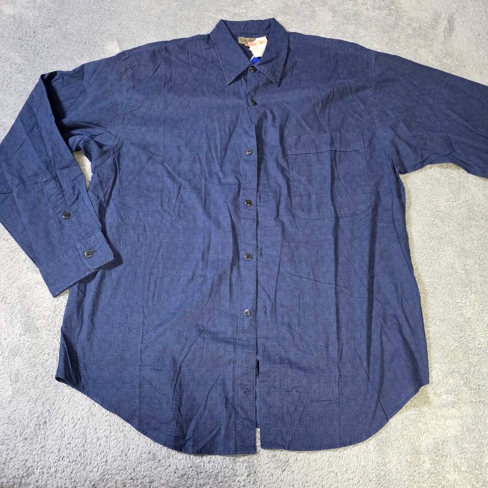 Calvin Klein Sport Mens L‎ Button Down Shirt Navy Blue Geometric Cotton Vintage